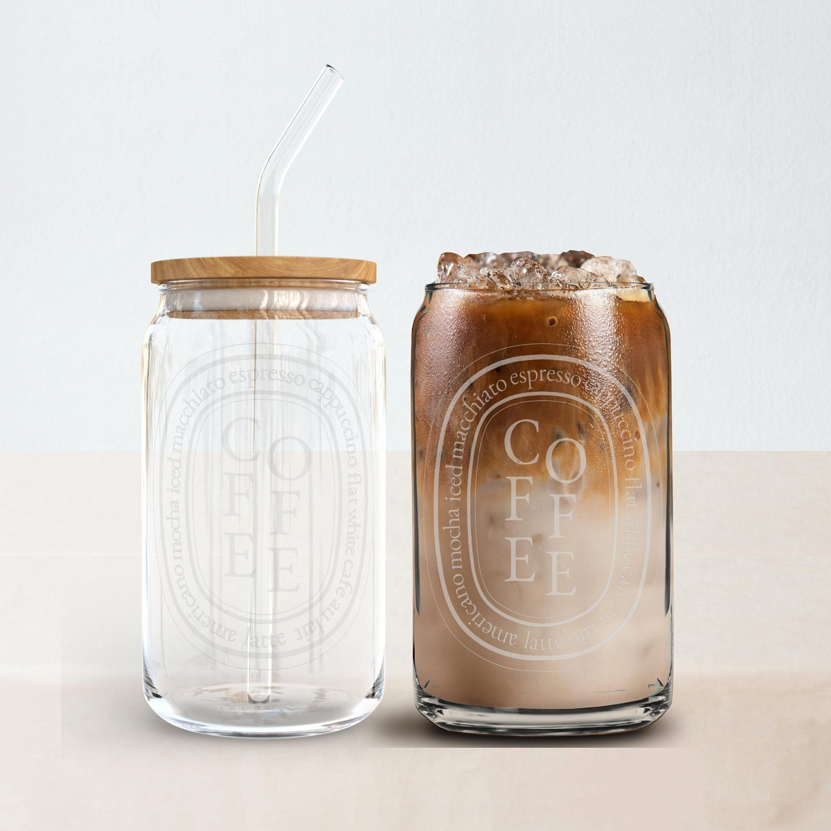 Iced COFFEE Glass Tumbler Gift For Women, Etched Coffee Cup Birthday Gift For Her, Beer Can, Iced Coffee Cup Coffee Bar Glassware Gift