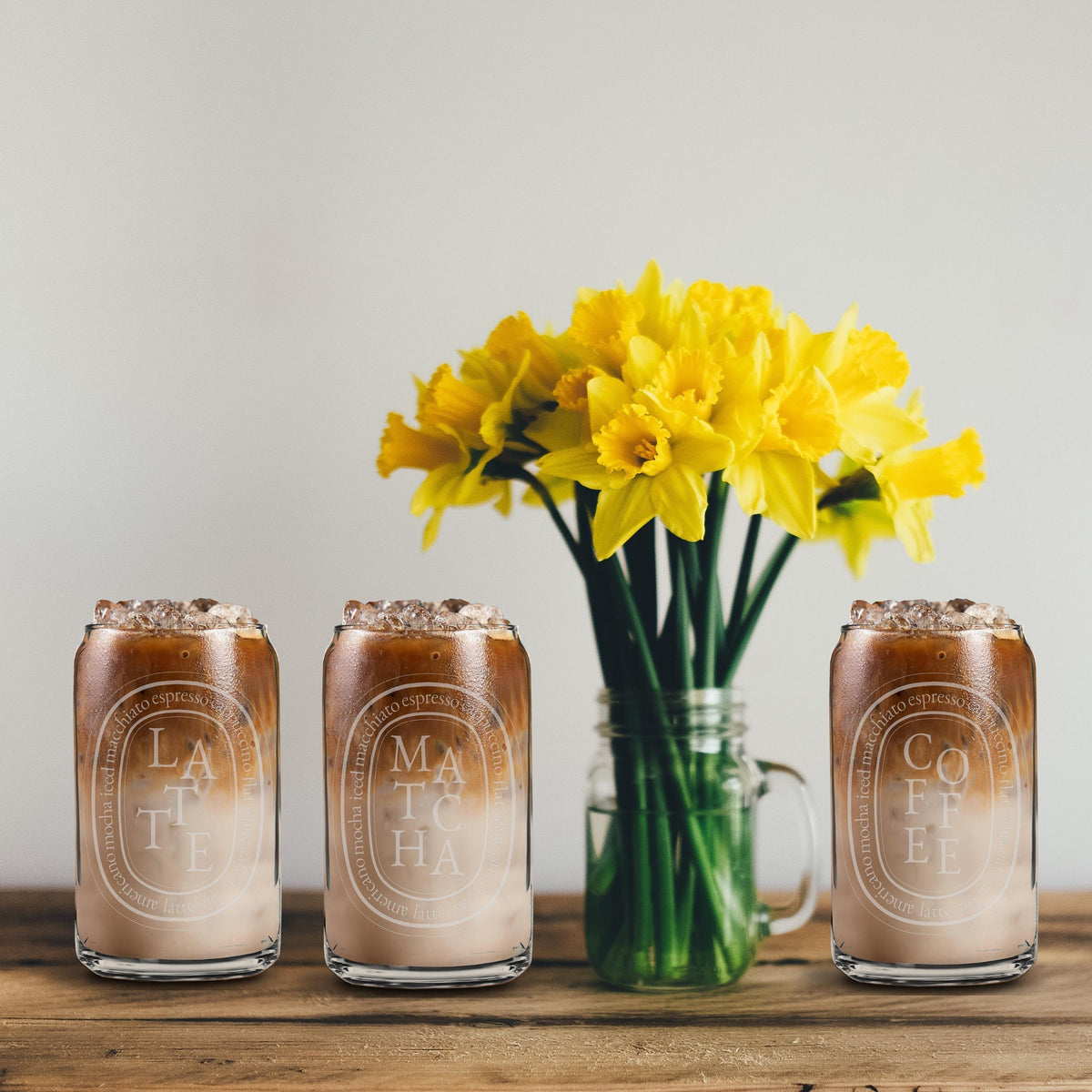 MATCHA Reusable Glass Cup Tumbler Gift for Her, Matcha Tea Cup, Iced Coffee Glass with Lid Straw, Etched Coffee Cup Birthday Gift for Women