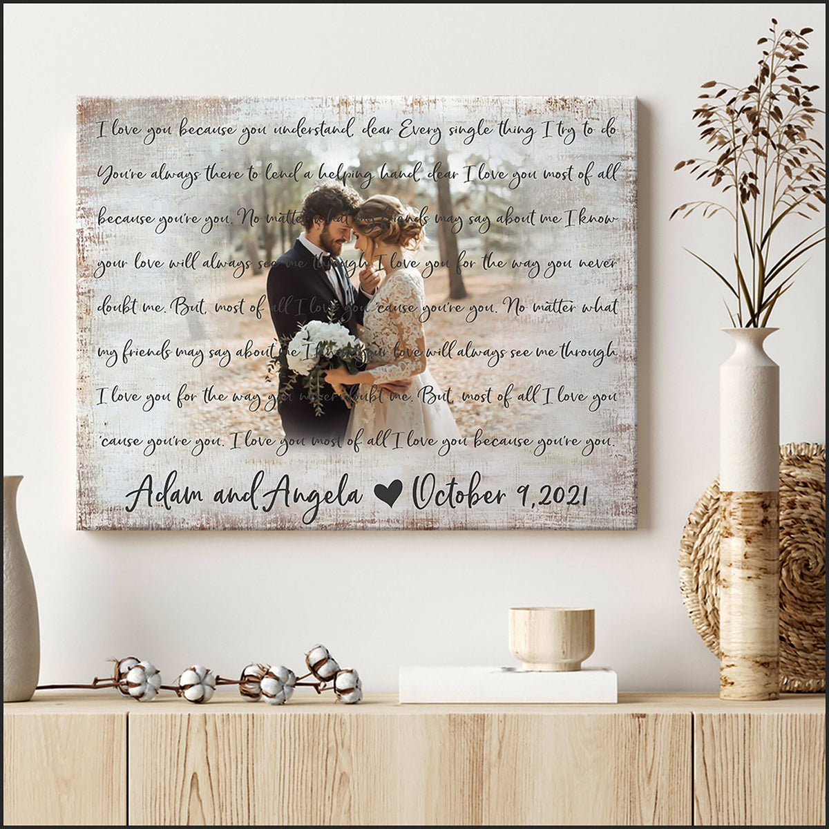 Custom Canvas Prints Personalized Gift,Wedding Anniversary Gift,Photo Customized Wedding Lyrics Prints Wall Art Decor, Wedding Gift Canvas
