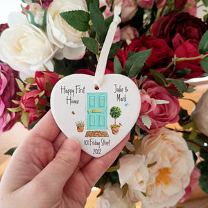 New Home Ceramic Heart Decoration | Happy First Home Hanging Ornament | Personalised New Home Gifts |