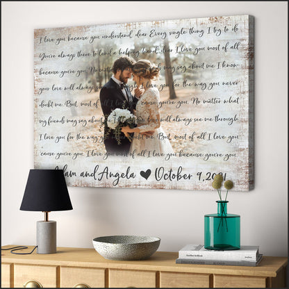 Custom Canvas Prints Personalized Gift,Wedding Anniversary Gift,Photo Customized Wedding Lyrics Prints Wall Art Decor, Wedding Gift Canvas