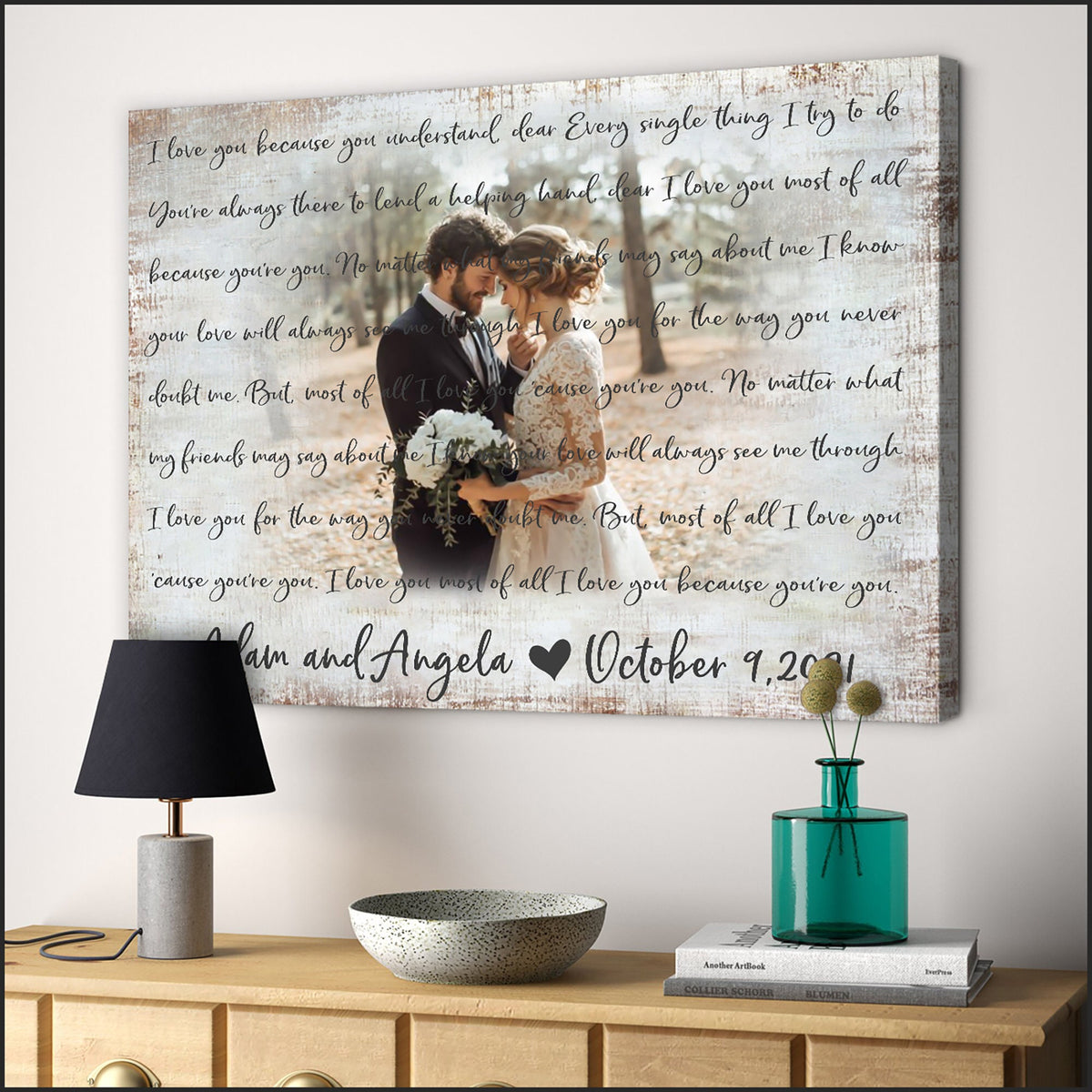 Custom Canvas Prints Personalized Gift,Wedding Anniversary Gift,Photo Customized Wedding Lyrics Prints Wall Art Decor, Wedding Gift Canvas