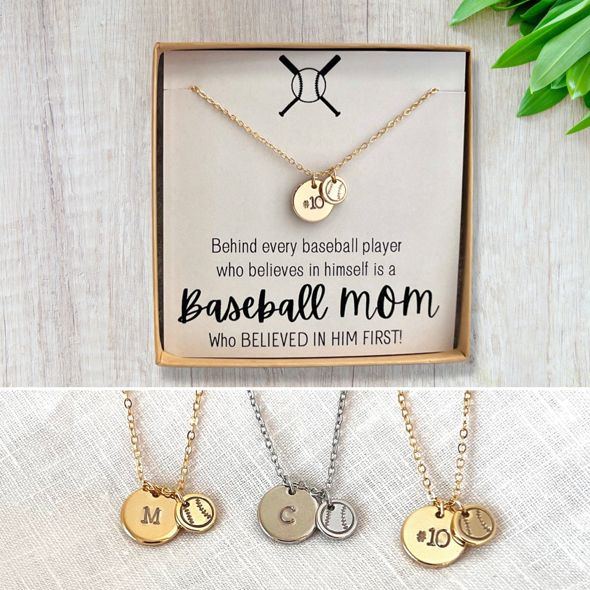 Baseball Mom Necklace - Gift for Baseball Moms - Baseball Initial Necklace - Personalized Custom Baseball Mom Jersey Number Necklace