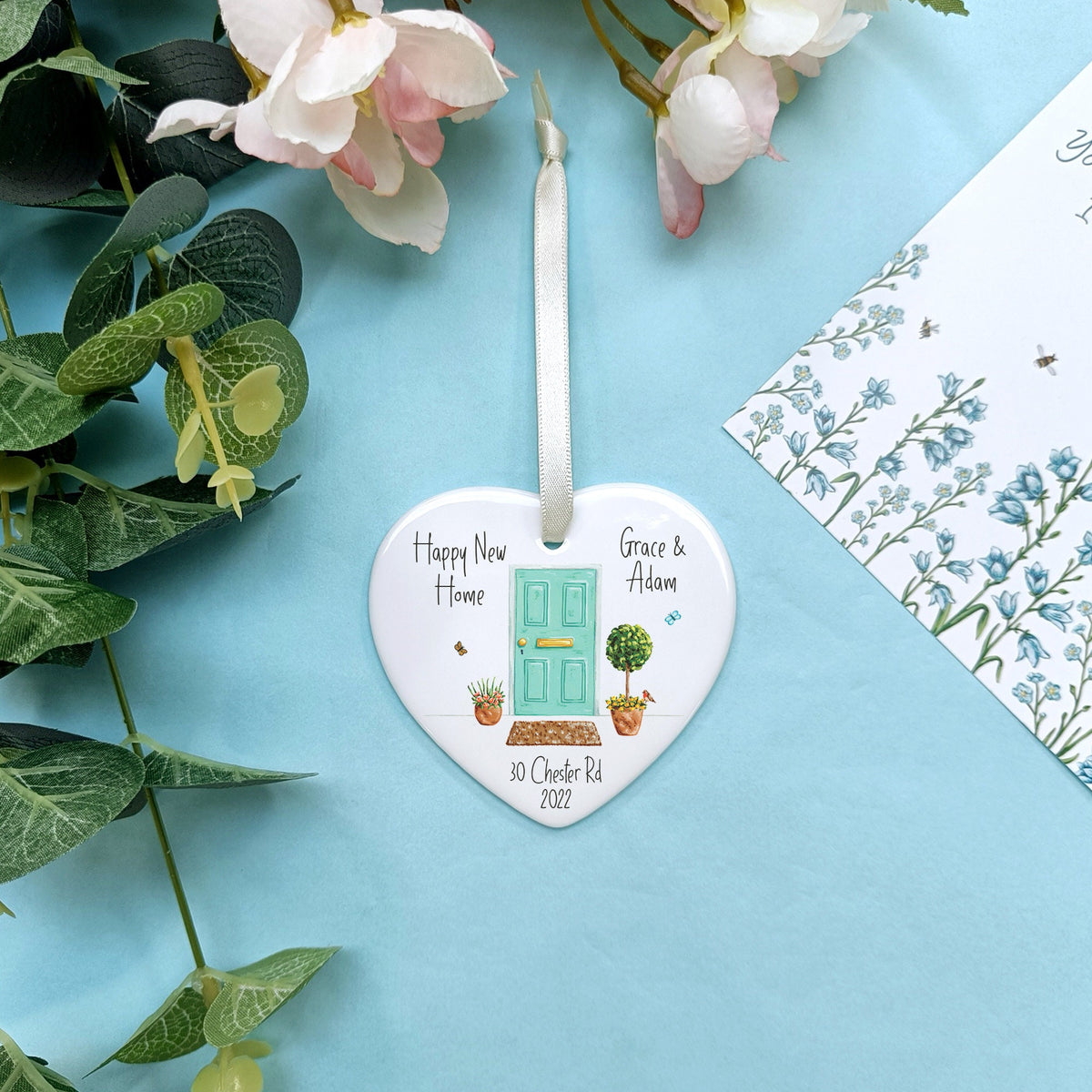 New Home Ceramic Heart Decoration | Happy First Home Hanging Ornament | Personalised New Home Gifts |