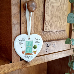 New Home Ceramic Heart Decoration | Happy First Home Hanging Ornament | Personalised New Home Gifts |