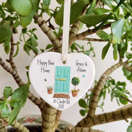 New Home Ceramic Heart Decoration | Happy First Home Hanging Ornament | Personalised New Home Gifts |