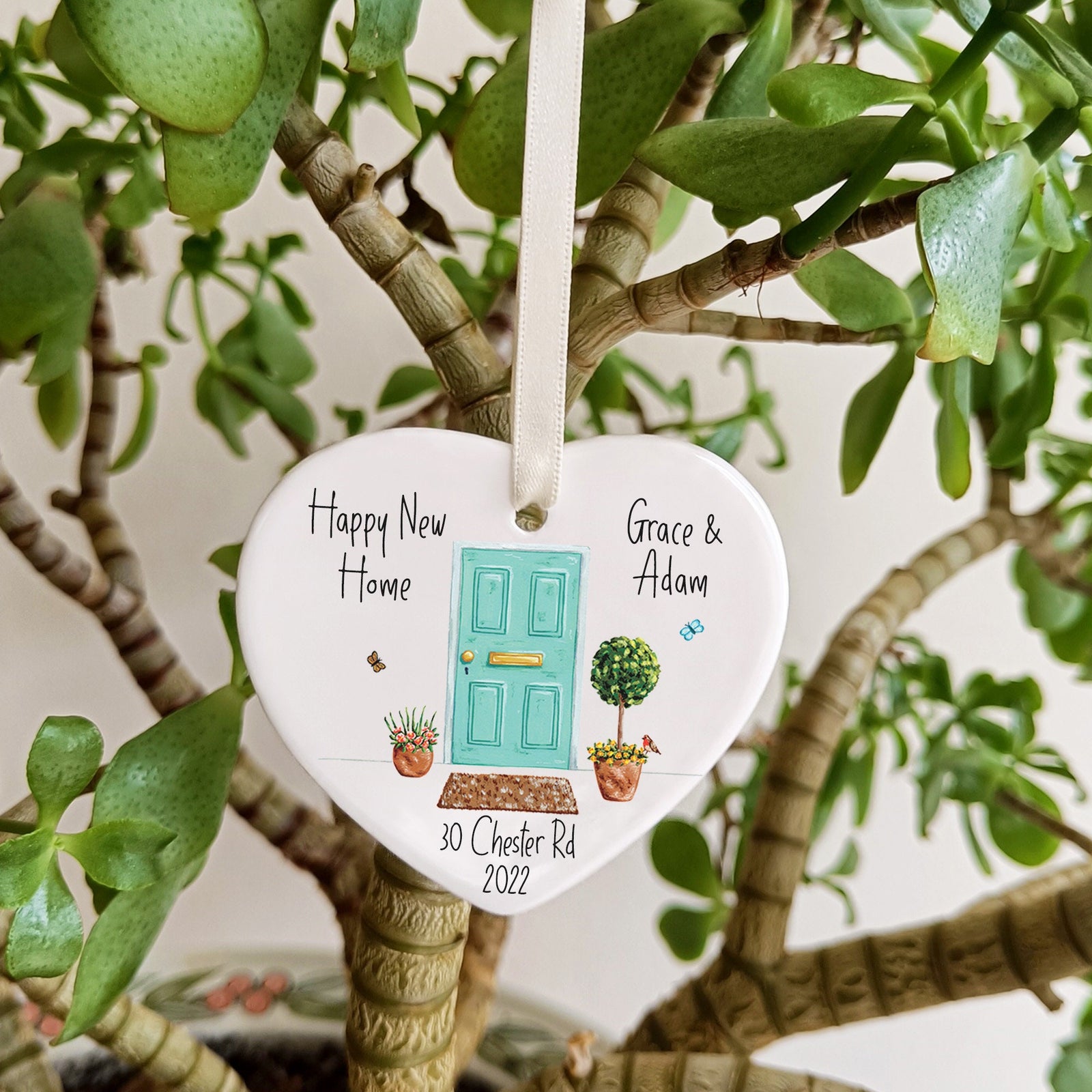 New Home Ceramic Heart Decoration | Happy First Home Hanging Ornament | Personalised New Home Gifts |