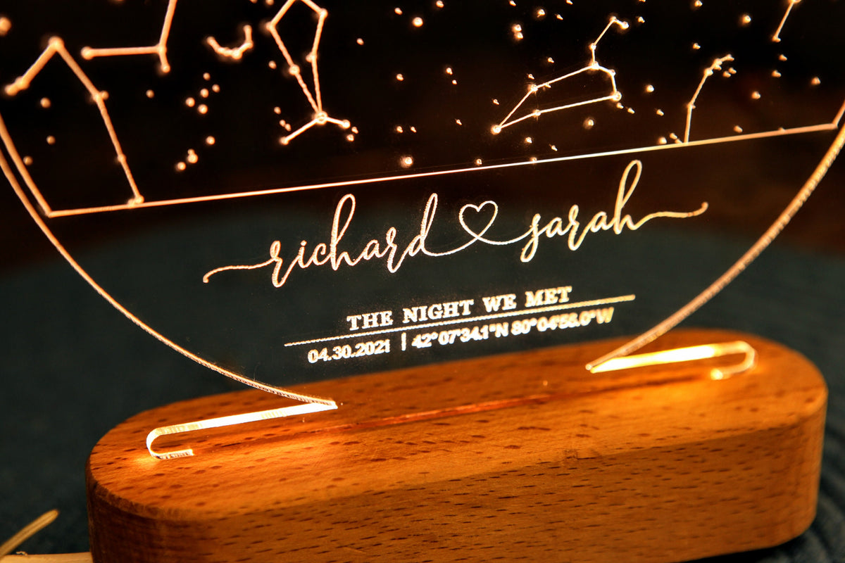 Stars Chart as Valentines Gift for Couples - Gift Star Map on Night Light - Personalized Constellation Map - 1st 5th 10th Anniversary Gifts