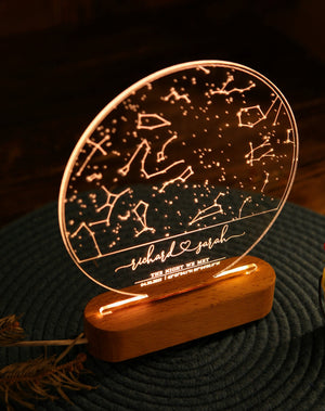 Stars Chart as Valentines Gift for Couples - Gift Star Map on Night Light - Personalized Constellation Map - 1st 5th 10th Anniversary Gifts