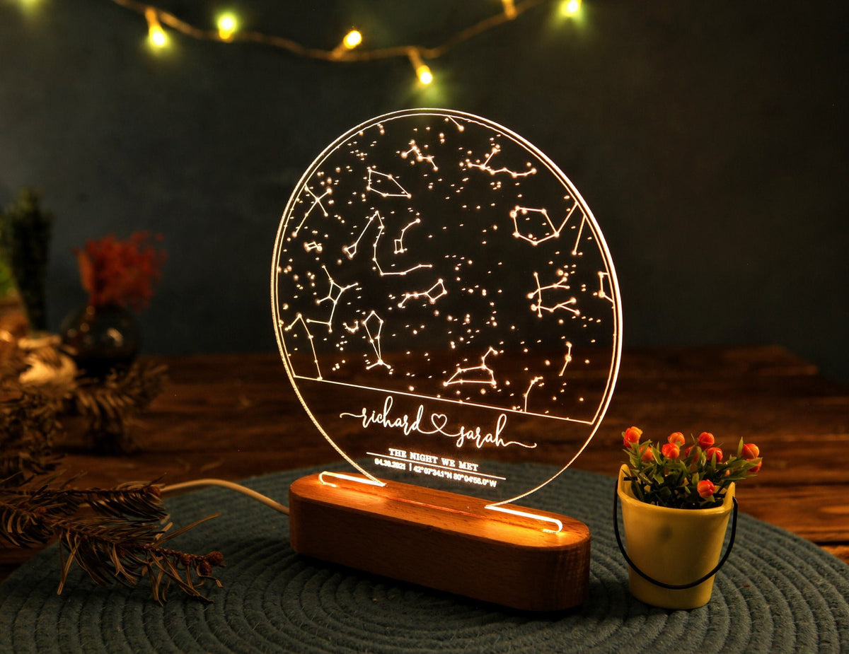 Stars Chart as Valentines Gift for Couples - Gift Star Map on Night Light - Personalized Constellation Map - 1st 5th 10th Anniversary Gifts