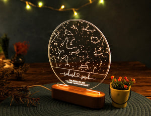 Stars Chart as Valentines Gift for Couples - Gift Star Map on Night Light - Personalized Constellation Map - 1st 5th 10th Anniversary Gifts
