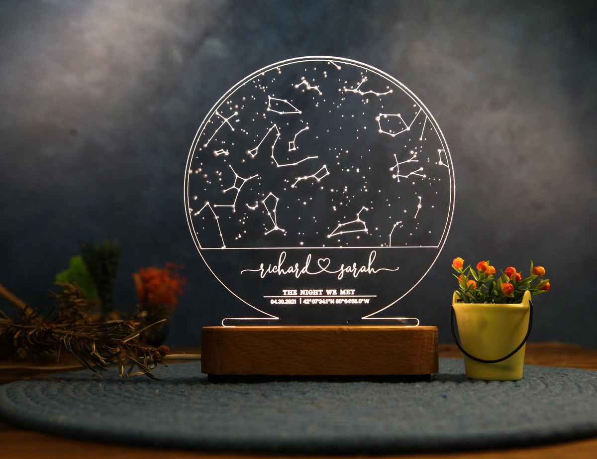 Stars Chart as Valentines Gift for Couples - Gift Star Map on Night Light - Personalized Constellation Map - 1st 5th 10th Anniversary Gifts