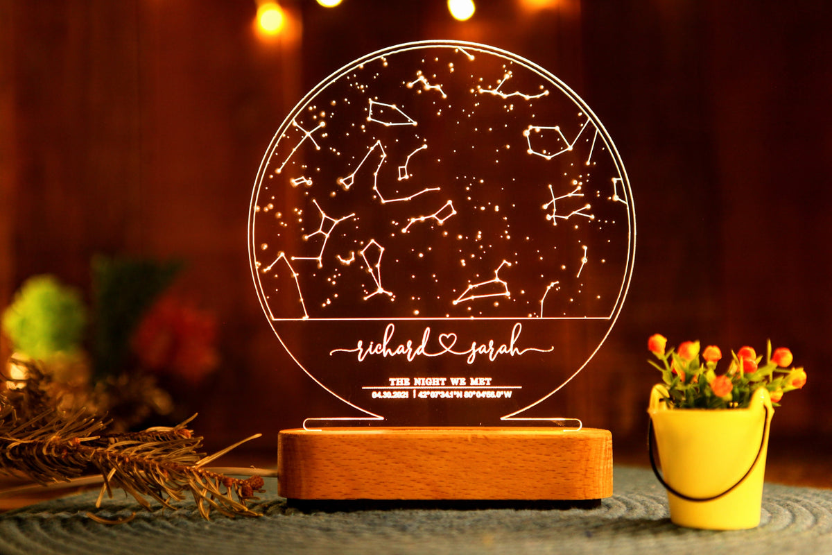 Stars Chart as Valentines Gift for Couples - Gift Star Map on Night Light - Personalized Constellation Map - 1st 5th 10th Anniversary Gifts