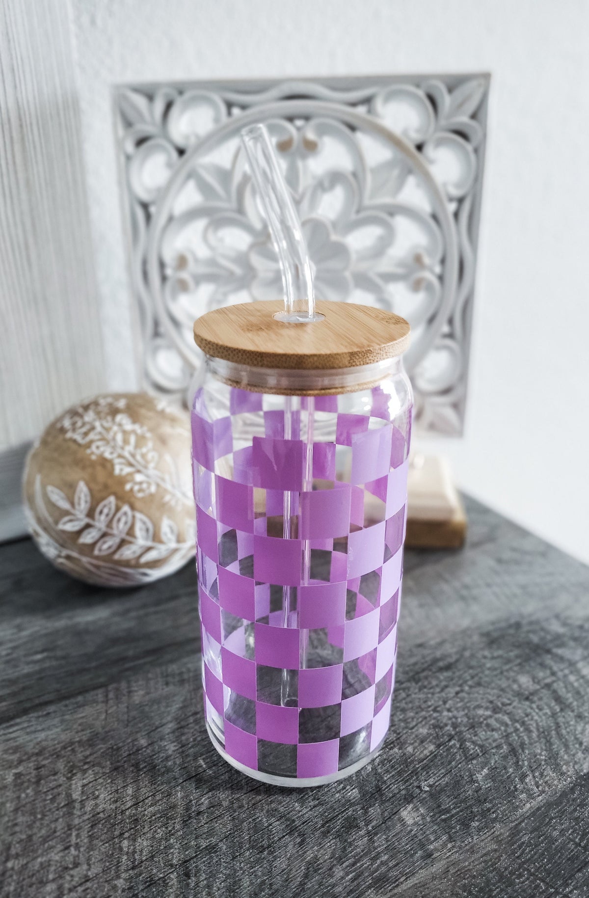 Retro Checkered Glass Cup | Iced Coffee Cup with Lid & Straw | 16oz | 20oz | Gift For Her | Trendy | Libbey Cup | Gift Idea | Beer Can Glass