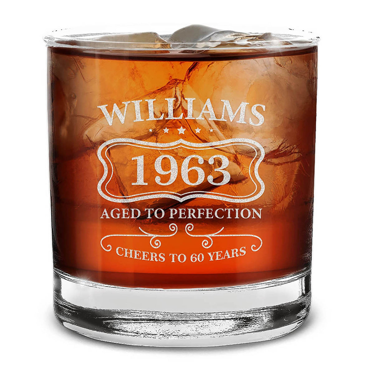 Personalized Aged To Perfection Birthday Custom Engraved Name, Year, Age Whiskey Glass 11 oz. Custom Whiskey Glass. Birthday Gift.