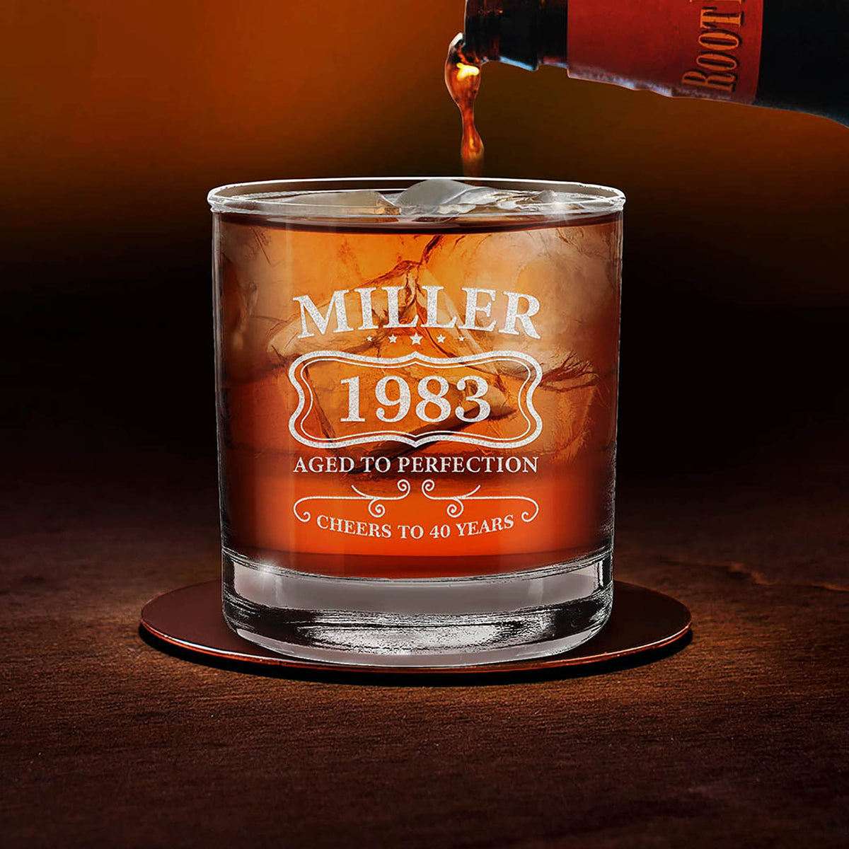 Personalized Aged To Perfection Birthday Custom Engraved Name, Year, Age Whiskey Glass 11 oz. Custom Whiskey Glass. Birthday Gift.