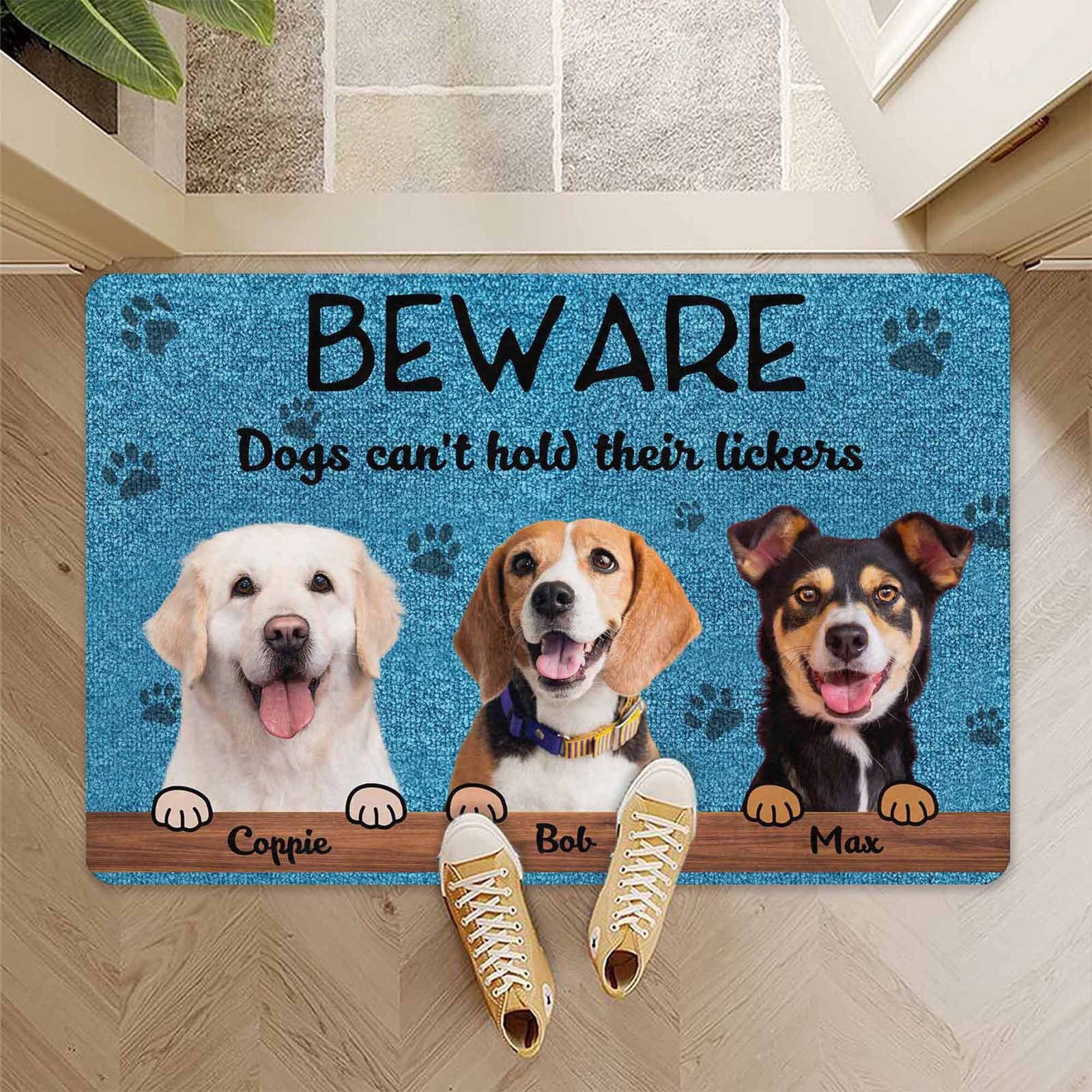 Personalized Doormats with Dog Photos, Custom Family Name Doormat,Custom Photo Doormat,Personalized Welcome Mat, No Need to Knock, Funny Mat