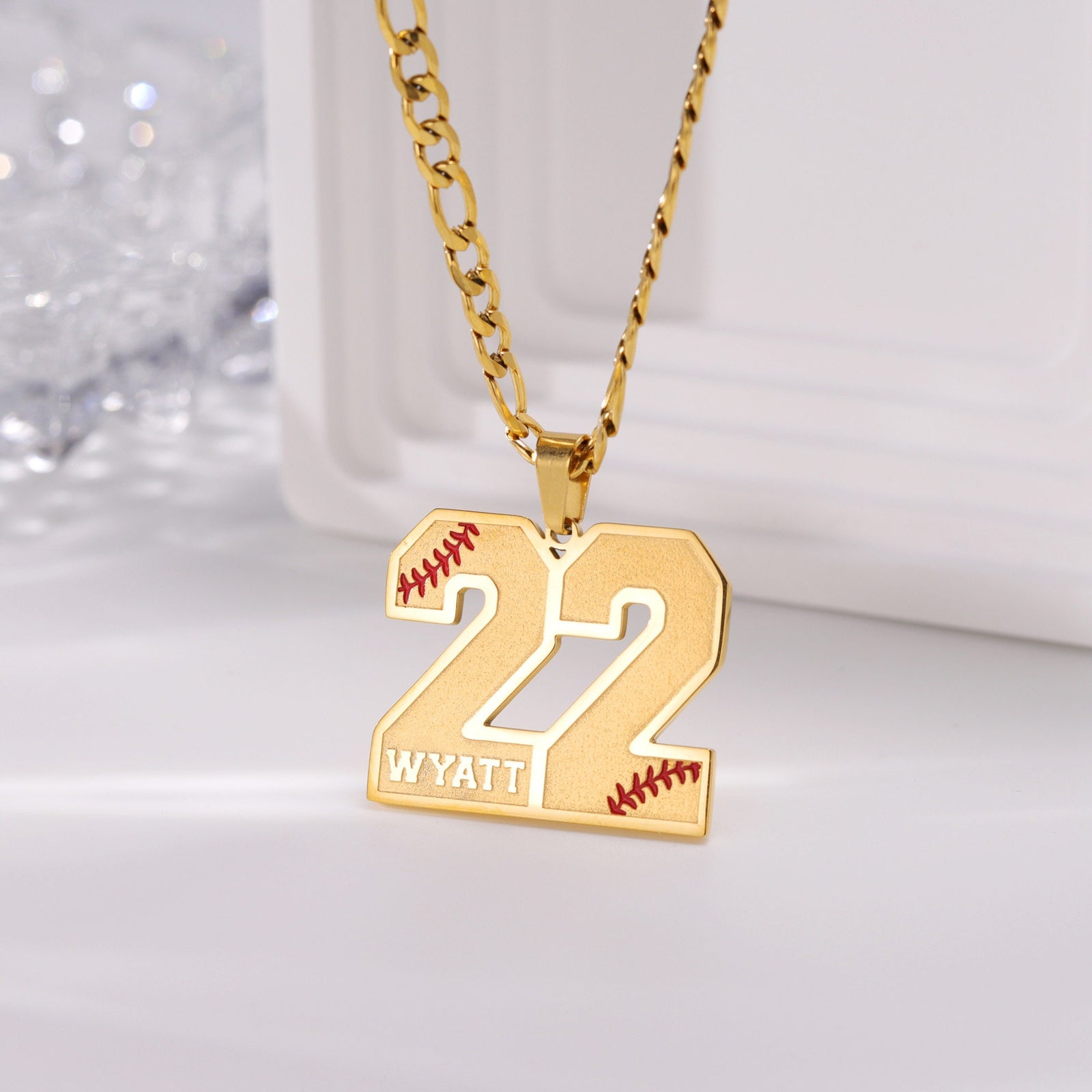 Customized Engraved Sport Number Necklace with Name|Baseball Lace Necklace|Personalized Lucky Pendant|Softball and Sports Team Number