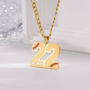 Customized Engraved Sport Number Necklace with Name|Baseball Lace Necklace|Personalized Lucky Pendant|Softball and Sports Team Number