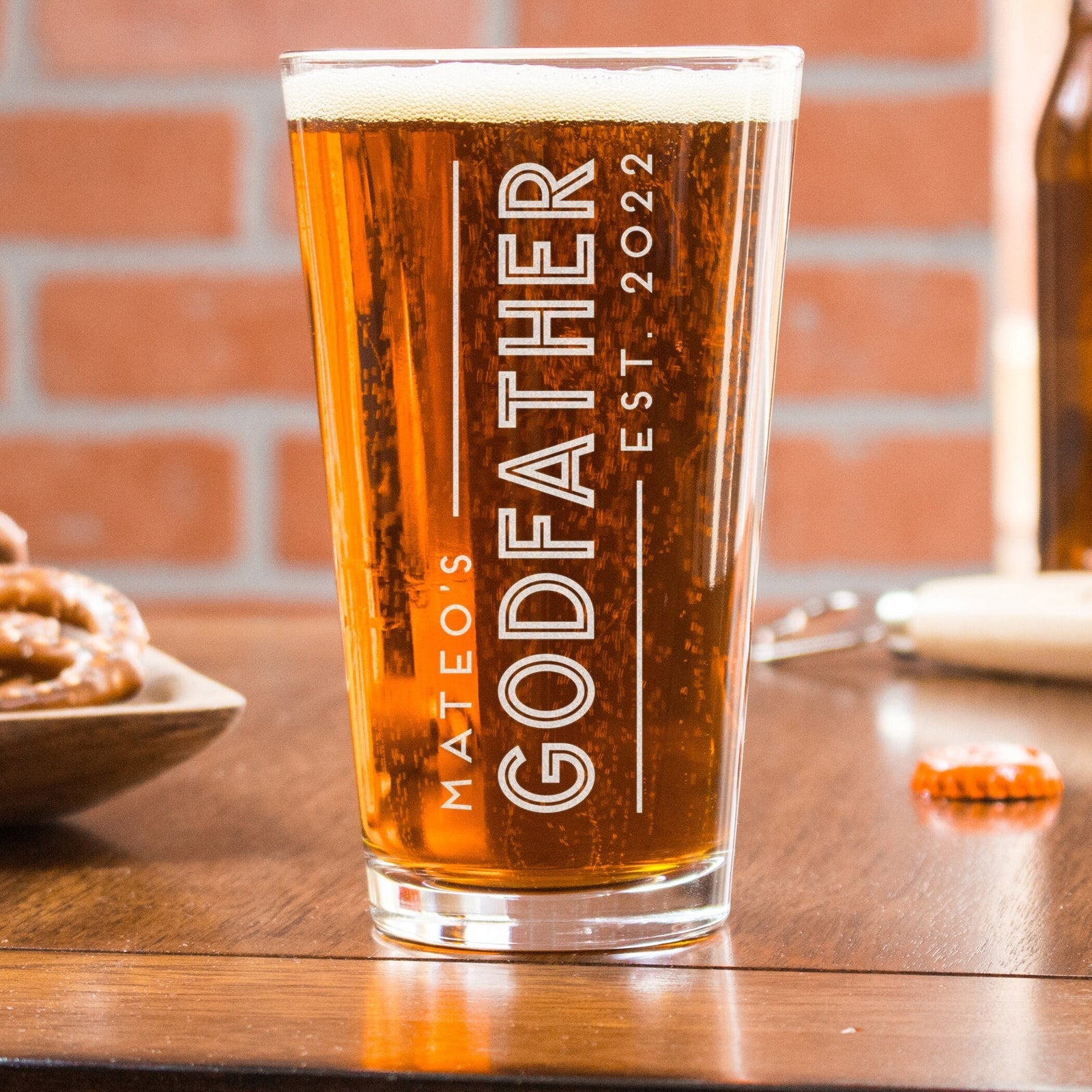 Personalized Godfather Beer Glass - Engraved Pint Glass, Godfather Gifts, Baptism Presents