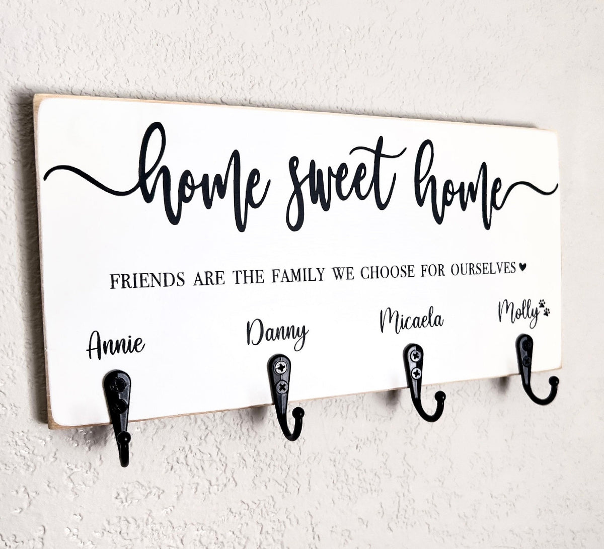 Home Sweet Home Key Holder for Wall, Custom Key Rack, Personalized Gifts for Couples, Family Name Sign, Rustic Welcome Sign, Key Hooks