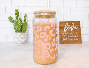 Leopard Iced Coffee Cup Cheetah Personalized Name Iced Coffee Cup Gift, Personalized Iced Coffee Cup Glass, Beer Can Iced Coffee Cup Leopard