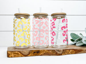 Leopard Iced Coffee Cup Cheetah Personalized Name Iced Coffee Cup Gift, Personalized Iced Coffee Cup Glass, Beer Can Iced Coffee Cup Leopard