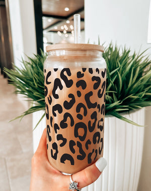 Leopard Iced Coffee Cup Cheetah Personalized Name Iced Coffee Cup Gift, Personalized Iced Coffee Cup Glass, Beer Can Iced Coffee Cup Leopard