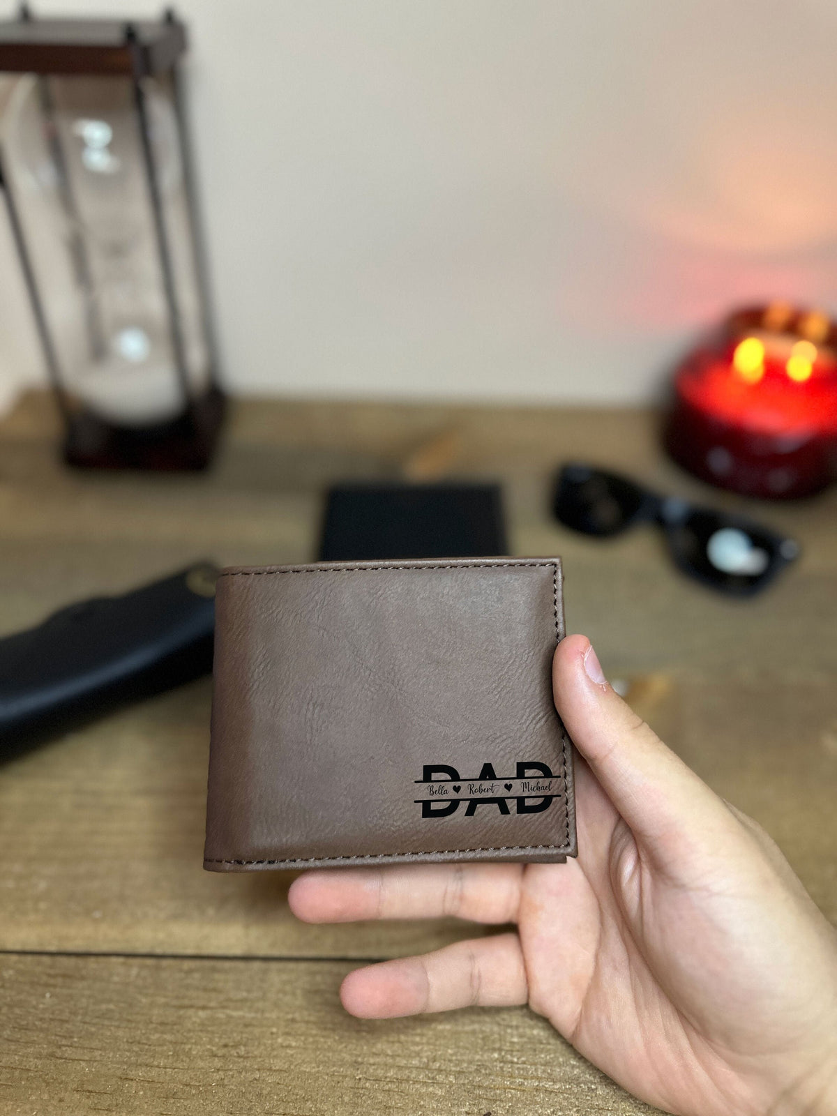 Dad Leather Wallet With Children Names, Custom Leather Wallet, Gift For Father's Day, Minimalist Wallet, Handmade Men's Wallet