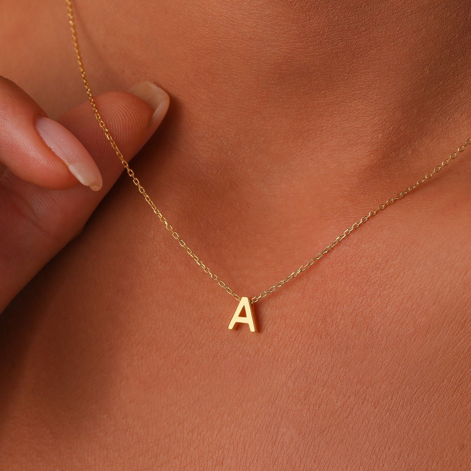 Initial Necklace, Letter Necklace, Minimalist Initial Necklace, Solid Gold Delicate necklace, Wife Gifts, Mom Gifts