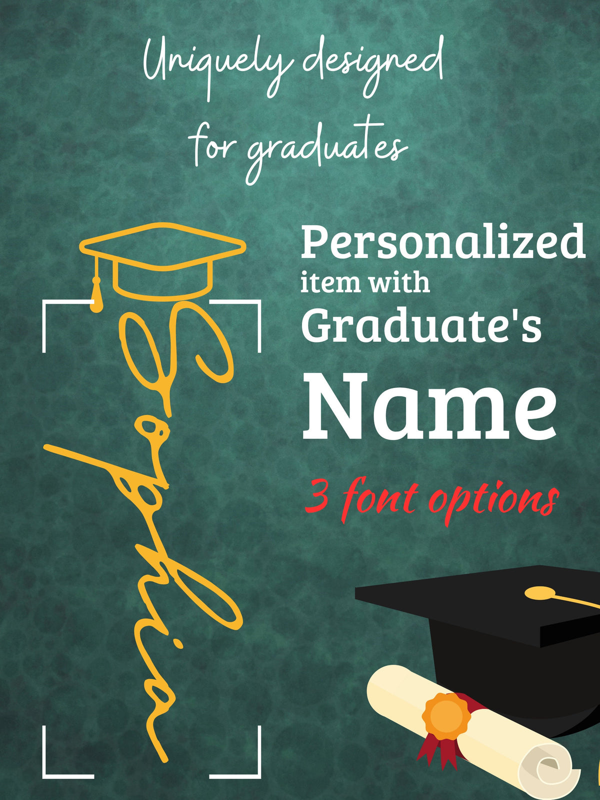 Personalized Graduation Necklace with Graduate's Name, Custom High School, College Graduation Gift, Name Pendant Grad Cap Jewelry for Her