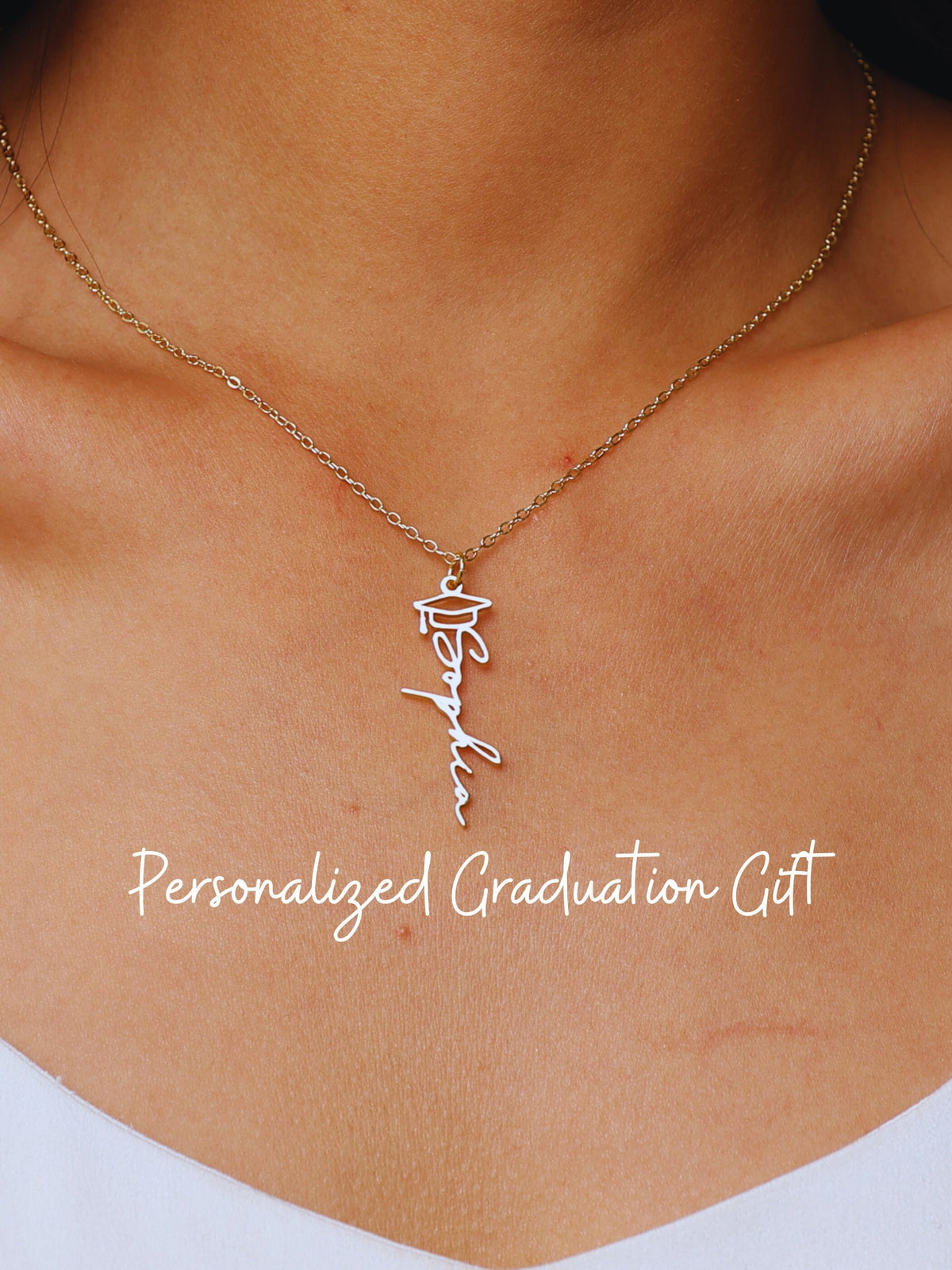Personalized Graduation Necklace with Graduate's Name, Custom High School, College Graduation Gift, Name Pendant Grad Cap Jewelry for Her