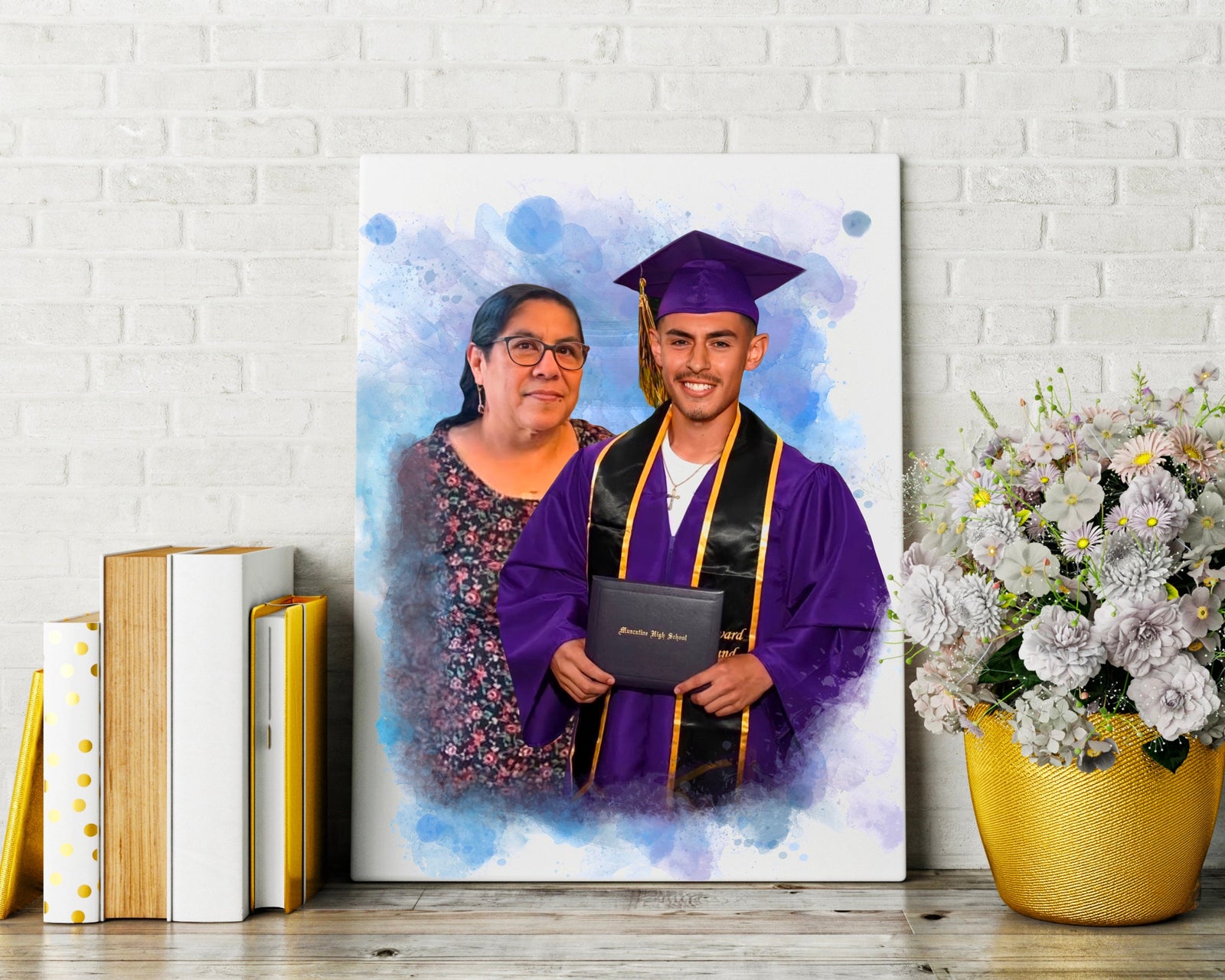 Graduation Memorial Gift for Him, Personalized High School Graduation Canvas, Memorial Portrait for Her, University Graduation Gift, Grandkid Gift