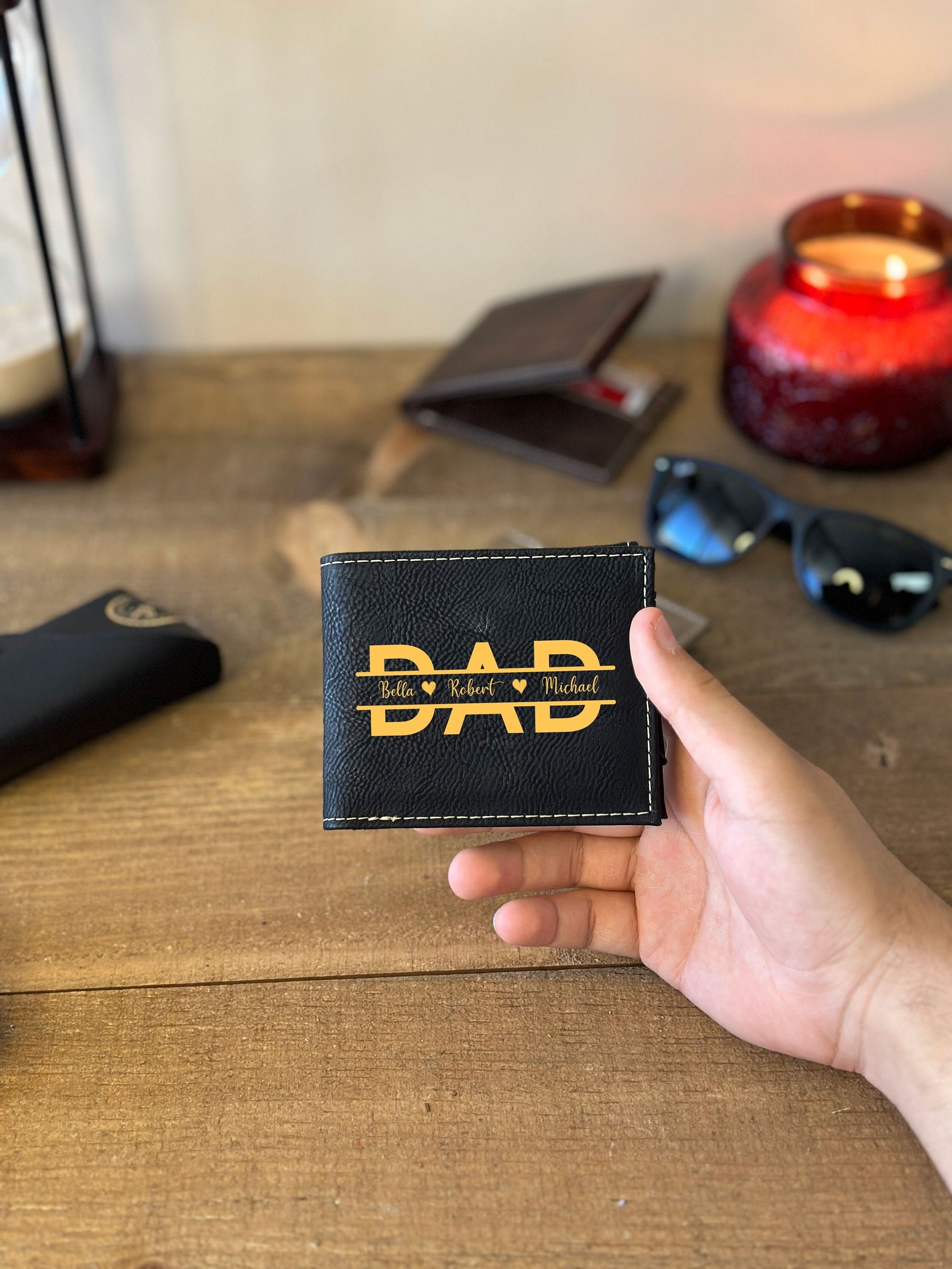 Dad Leather Wallet With Children Names, Custom Leather Wallet, Gift For Father's Day, Minimalist Wallet, Handmade Men's Wallet
