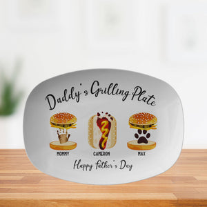 Personalized Handprint and Footprint Grilling Plate with Burger, Hot Dog, Custom Father's Day Gift from Kids, Memorable Heirloom Keepsake