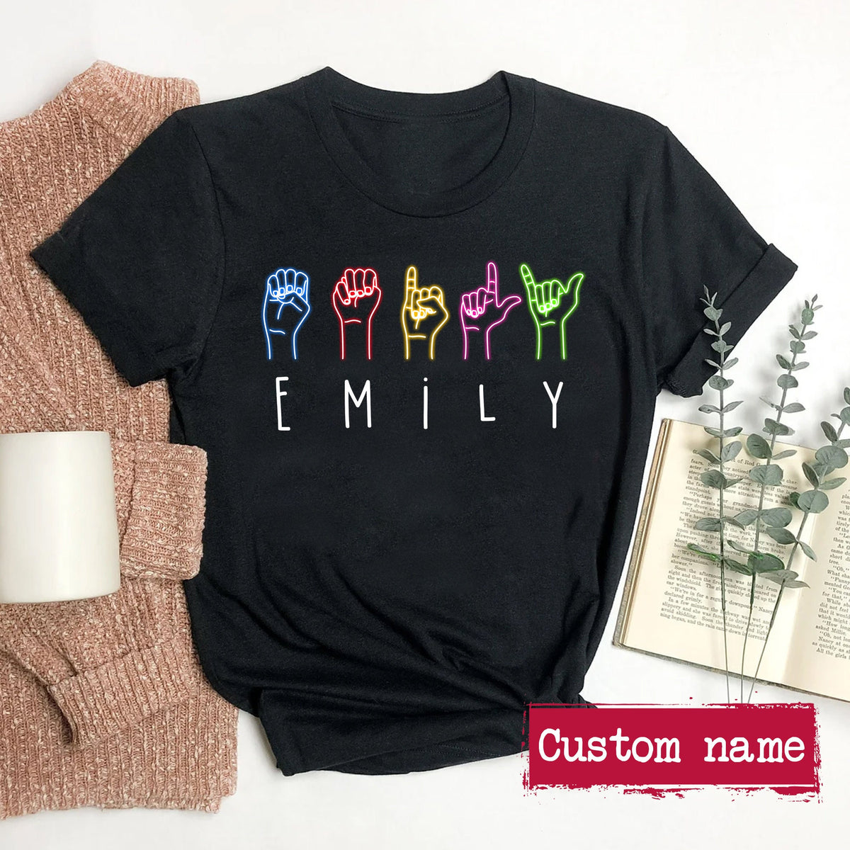 Personalized Sign Language Shirt, Custom Name Hand Sign Language T-Shirt, Custom ASL Shirt, Sign Language Gift for Men Women
