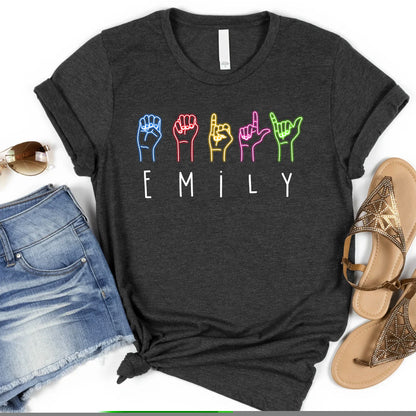 Personalized Sign Language Shirt, Custom Name Hand Sign Language T-Shirt, Custom ASL Shirt, Sign Language Gift for Men Women