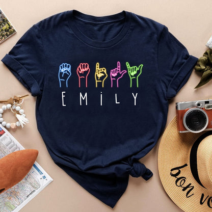 Personalized Sign Language Shirt, Custom Name Hand Sign Language T-Shirt, Custom ASL Shirt, Sign Language Gift for Men Women