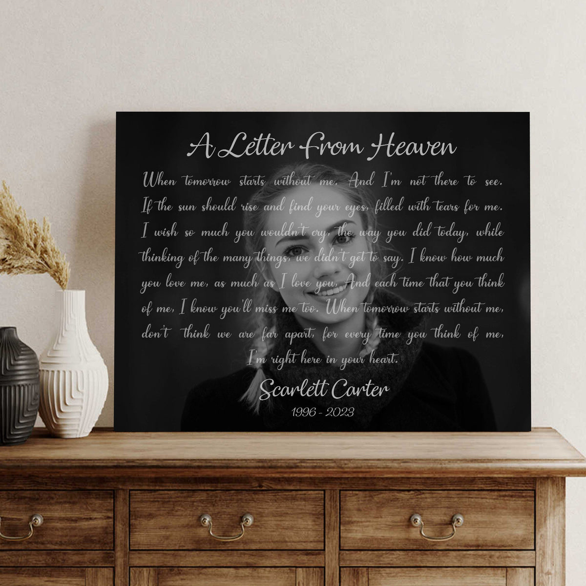 A Letter From Heaven Personalized Memorial Photo Gift for Loss of Mother Gift for Loss of Dad Sympathy Gift for loss of son remembrance gift