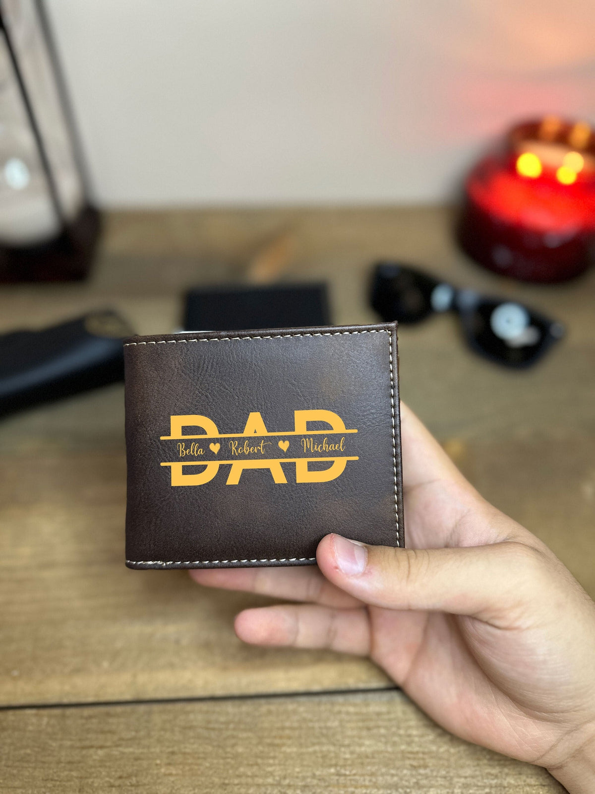 Dad Leather Wallet With Children Names, Custom Leather Wallet, Gift For Father's Day, Minimalist Wallet, Handmade Men's Wallet