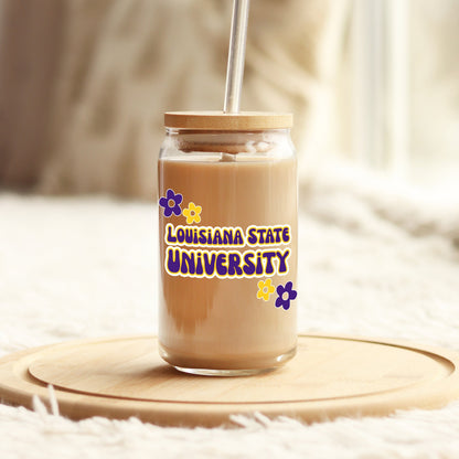 Custom College Merch 16oz Iced Coffee Glass, Sorority Merch College Logo Cup Name Tumbler Can Glass, Personalized College Student Gift Grad
