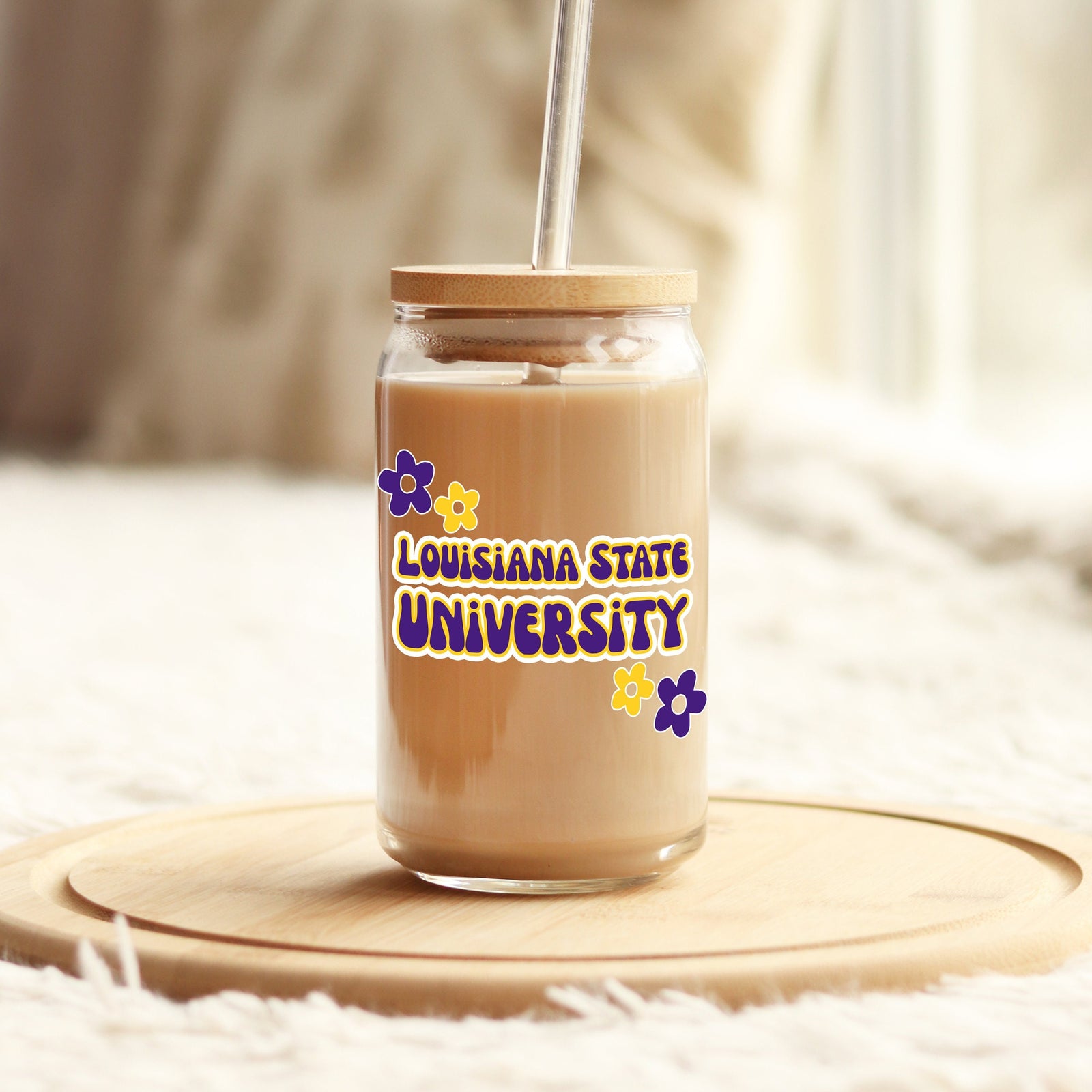 Custom College Merch 16oz Iced Coffee Glass, Sorority Merch College Logo Cup Name Tumbler Can Glass, Personalized College Student Gift Grad