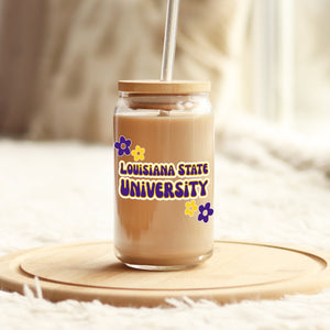 Custom College Merch 16oz Iced Coffee Glass, Sorority Merch College Logo Cup Name Tumbler Can Glass, Personalized College Student Gift Grad