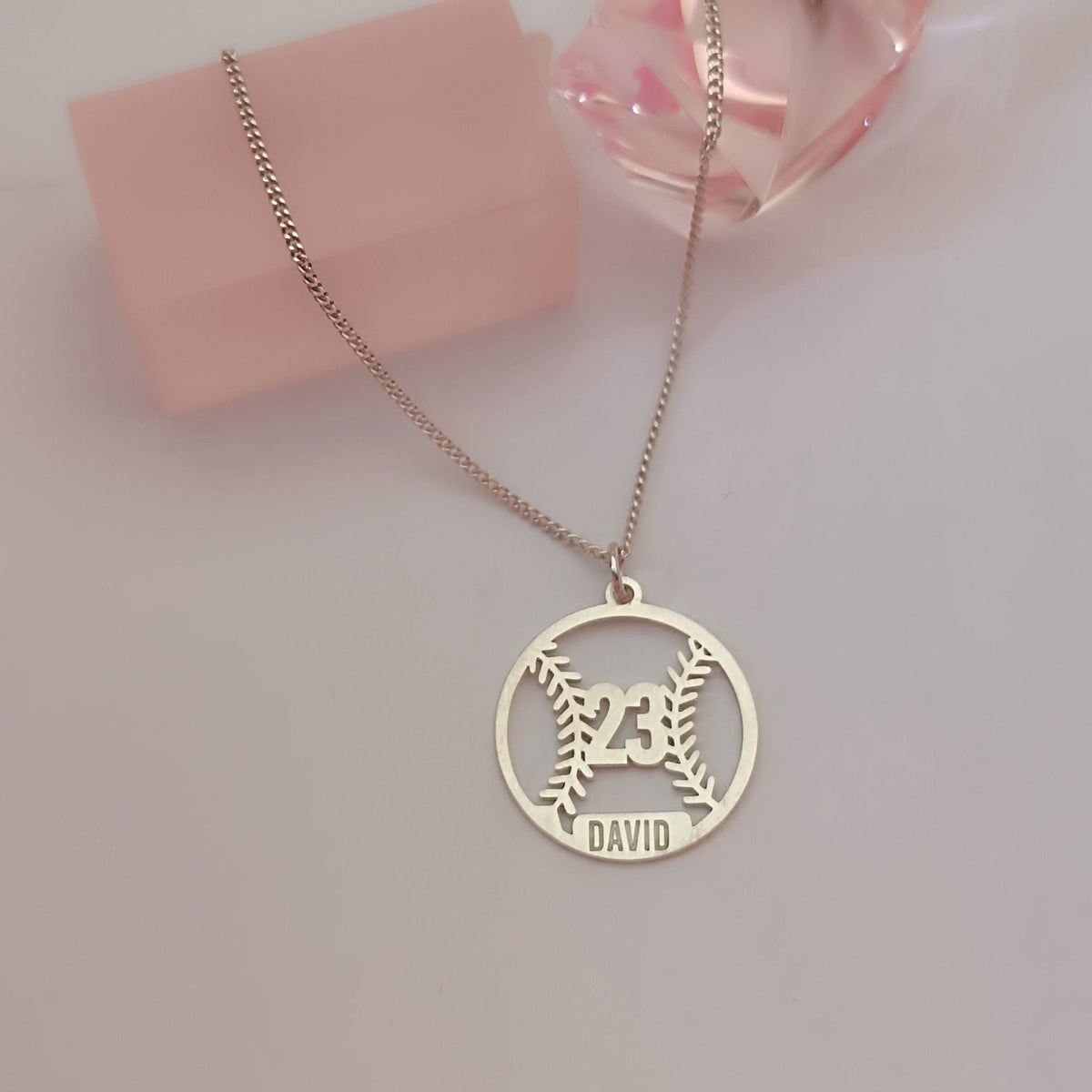 Personalized Baseball Ball with Name Number, Custom Baseball Necklace For Baseball Sports Player Gift