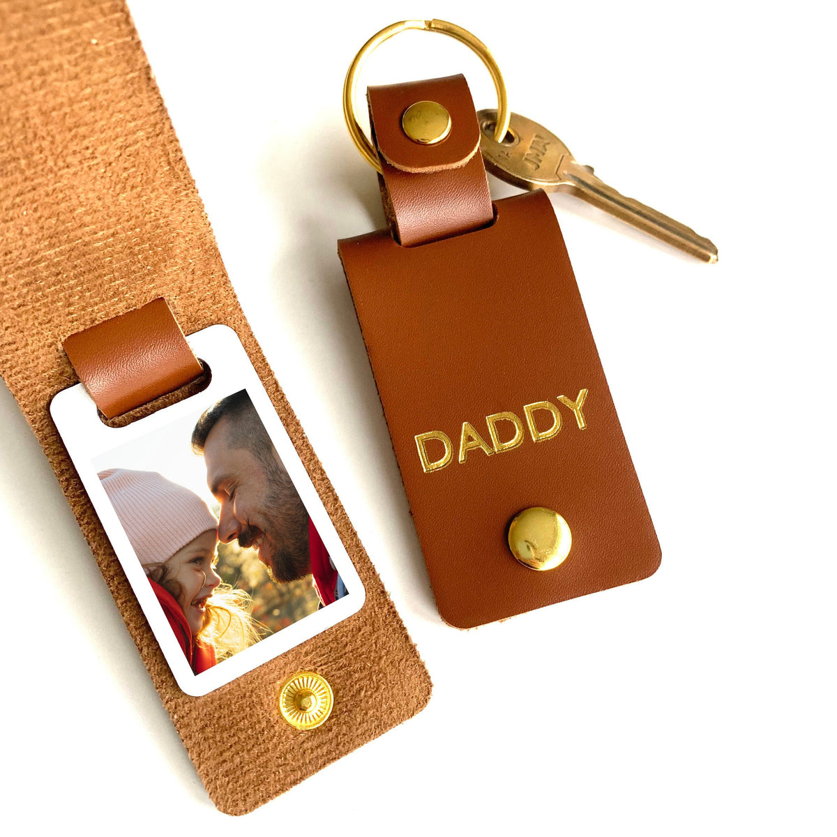 Personalised Daddy Photo Keyring, Vegan Leather Photo Keychain, Father's Day gift for him, Birthday Christmas gift for dad father