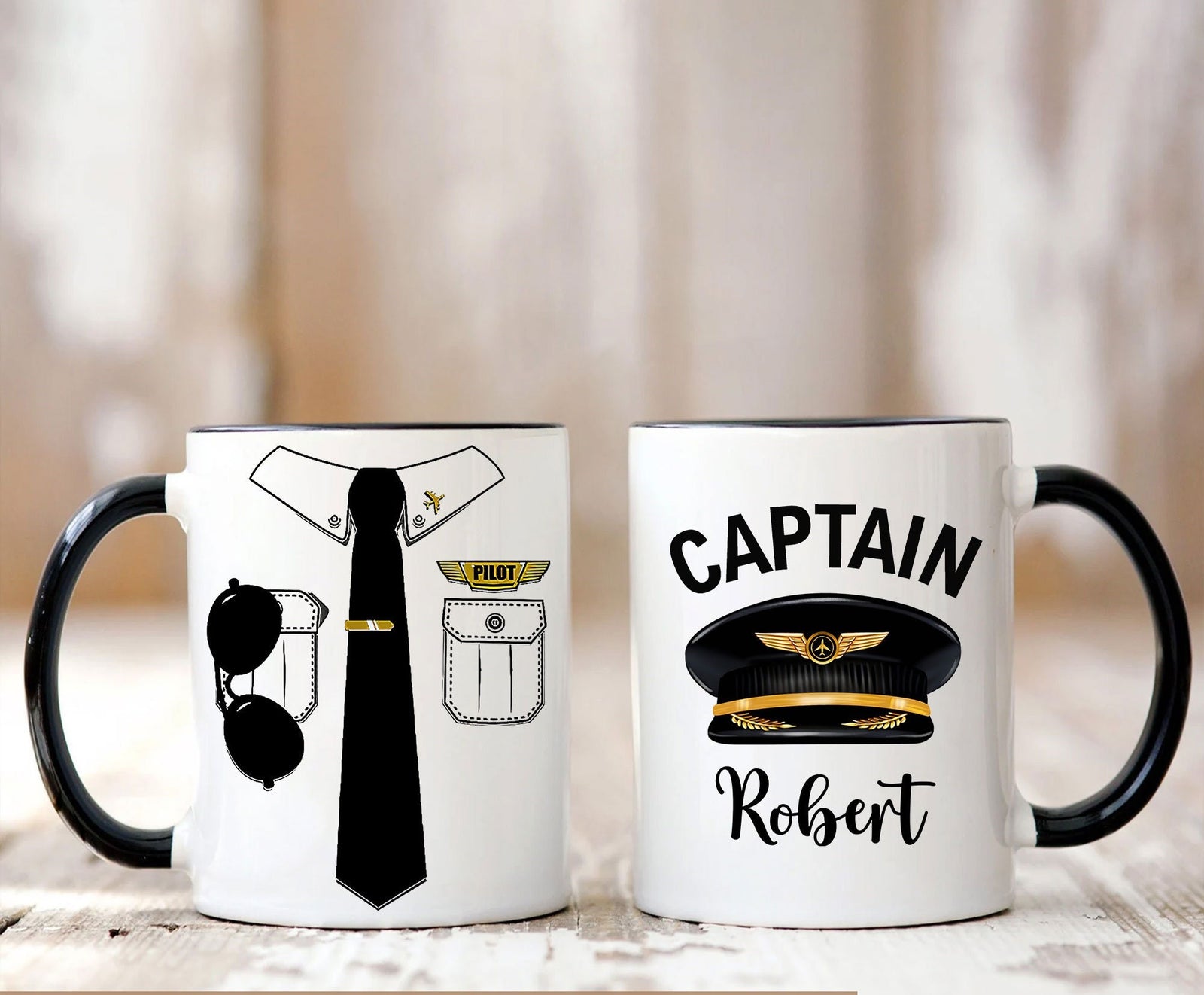 Personalized Pilot Mug, Captain Coffee Mug, Custom Name Pilot Mug, Aviation Mug, Airplane Tea Cup, Birthday Gift for Dad, Husband, Boyfriend