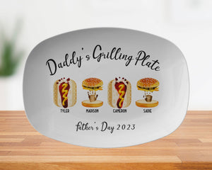 Personalized Handprint and Footprint Grilling Plate with Burger, Hot Dog, Custom Father's Day Gift from Kids, Memorable Heirloom Keepsake