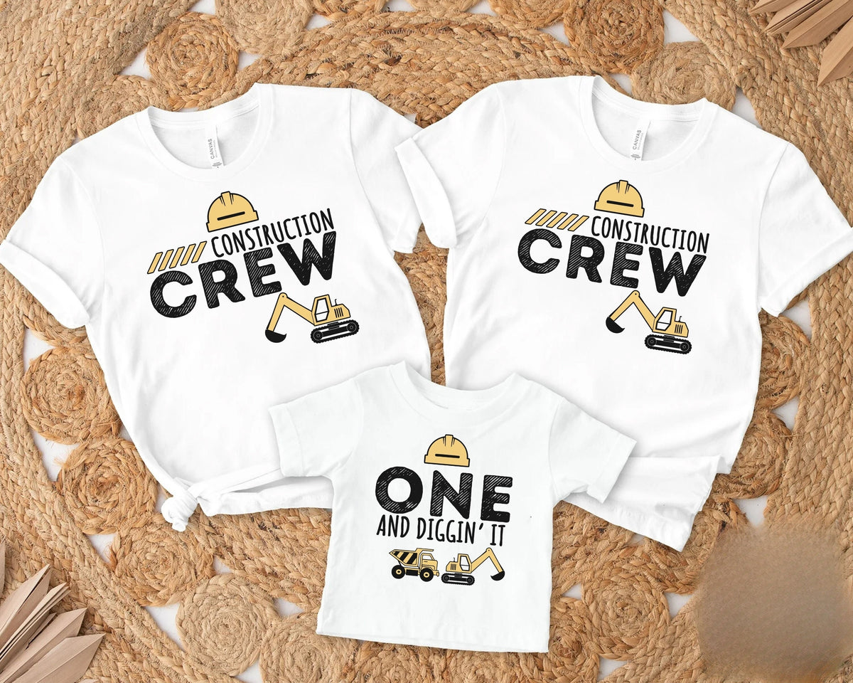 Construction Crew Matching Shirts, Birthday Construction Shirts, Three and Diggin' It, Excavator Birthday, Bday Boy Tee, Dump Truck Birthday