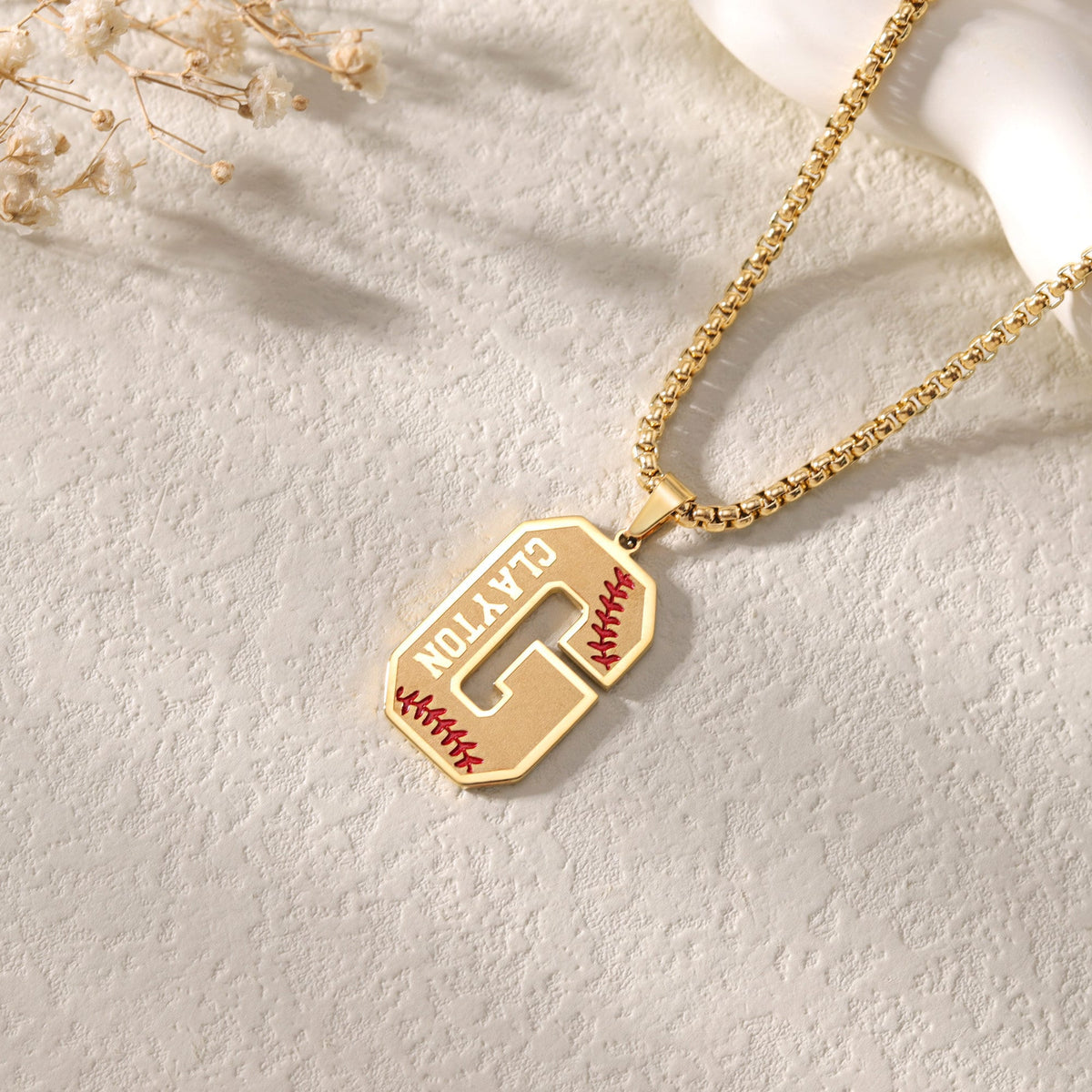 Personalized Initial Necklace with Baseball Lace|Tiny Sporty Initial Letter Necklace|Custom Lucky Pendant|Baseball and Sports Team Necklace