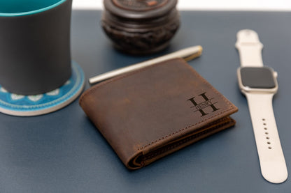 Personalized Leather RFID Wallet, Genuine Leather Custom Wallet, Anniversary Gift For Him, Men, Father, Dad, Husband, Boyfriend